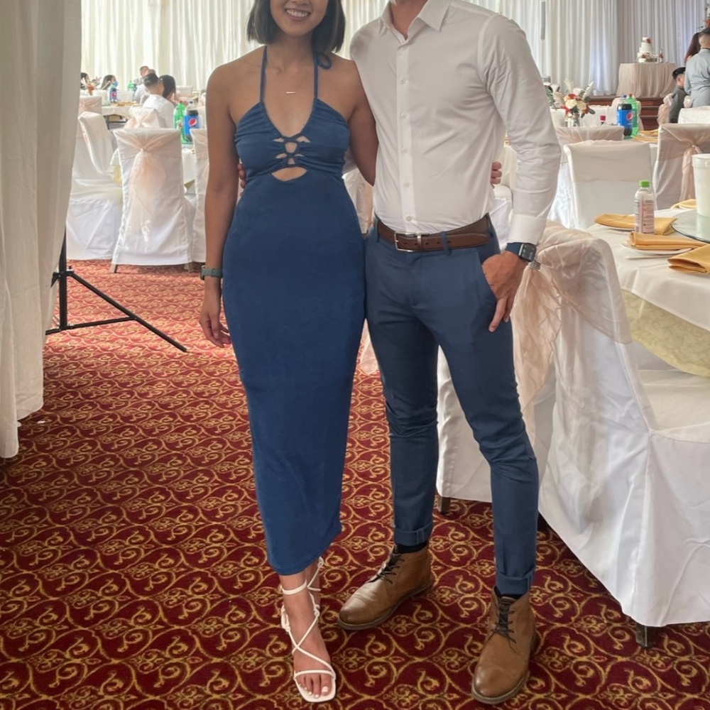 Princess Polly Trending Electric Blue Halter Maxi Wedding Guest Bridal Dress